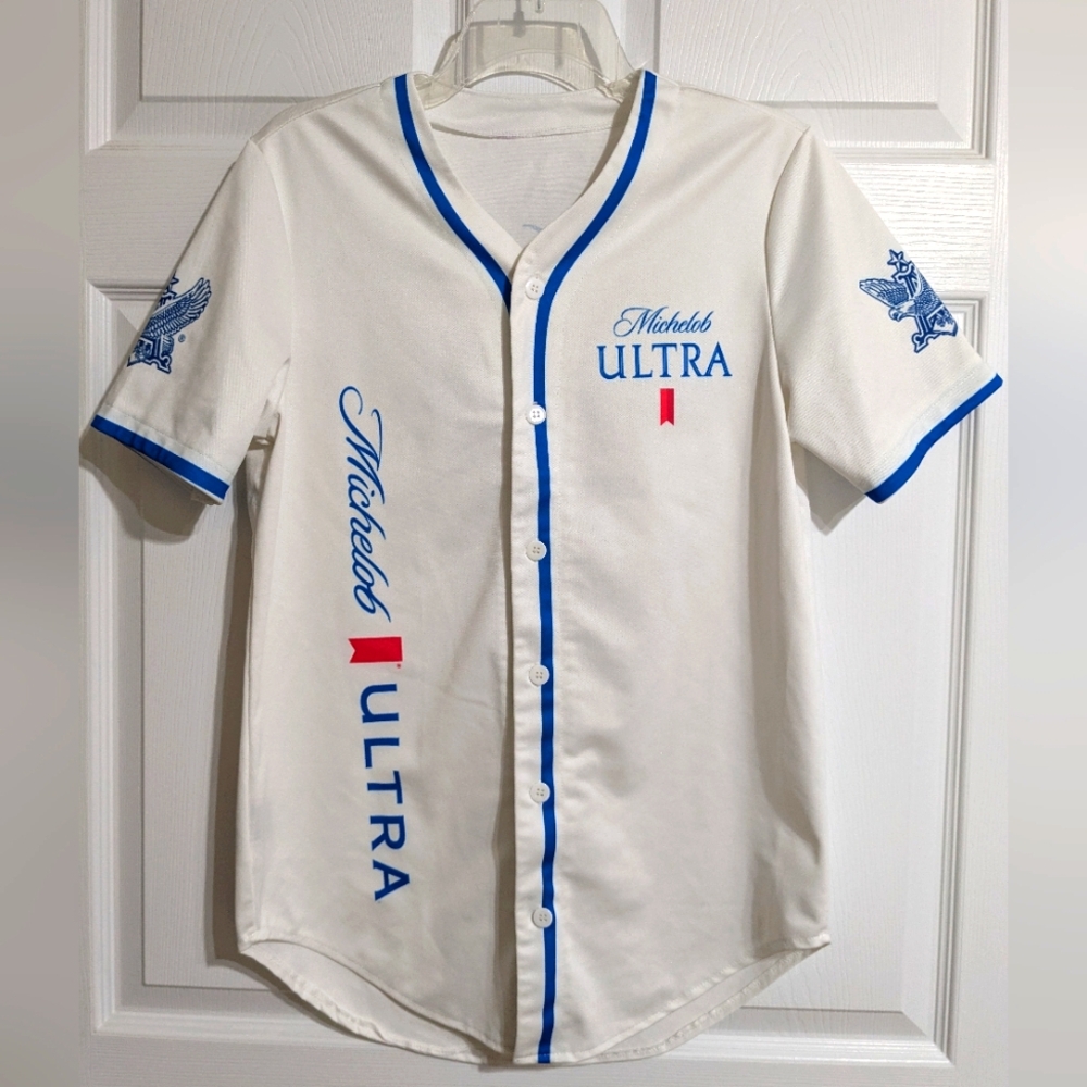 Ultra White & Blue Baseball-Style Button Shirt